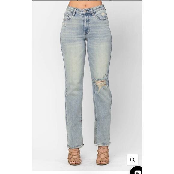 Judy Blue Women’s Destroyed Straight Fit Slit Hem Jeans Size 28 High Rise - Picture 9 of 9